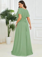 Miss | Avondjurk Dames Maxi A-lijn Elegant - Chiffon - Saliegroen