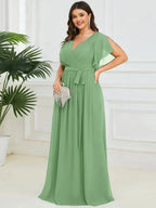 Miss | Avondjurk Dames Maxi A-lijn Elegant - Chiffon - Saliegroen