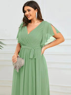 Miss | Avondjurk Dames Maxi A-lijn Elegant - Chiffon - Saliegroen