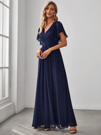 Miss | Avondjurk Dames Maxi A-lijn Elegant - Chiffon - Marineblauw
