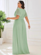 Miss | Avondjurk Dames Maxi A-lijn Elegant - Chiffon - Saliegroen