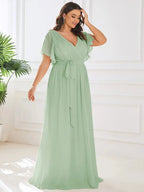 Miss | Avondjurk Dames Maxi A-lijn Elegant - Chiffon - Saliegroen