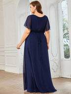 Miss | Avondjurk Dames Maxi A-lijn Elegant - Chiffon - Marineblauw