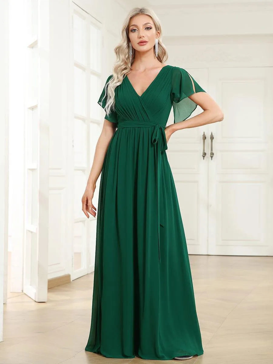 Miss | Avondjurk Dames Maxi A-lijn Elegant - Chiffon - Donkergroen