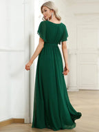 Miss | Avondjurk Dames Maxi A-lijn Elegant - Chiffon - Donkergroen