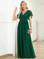 Miss | Avondjurk Dames Maxi A-lijn Elegant - Chiffon - Donkergroen