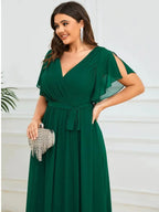 Miss | Avondjurk Dames Maxi A-lijn Elegant - Chiffon - Donkergroen