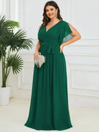 Miss | Avondjurk Dames Maxi A-lijn Elegant - Chiffon - Donkergroen