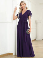 Miss | Avondjurk Dames Maxi A-lijn Elegant - Chiffon - Donkerpaars