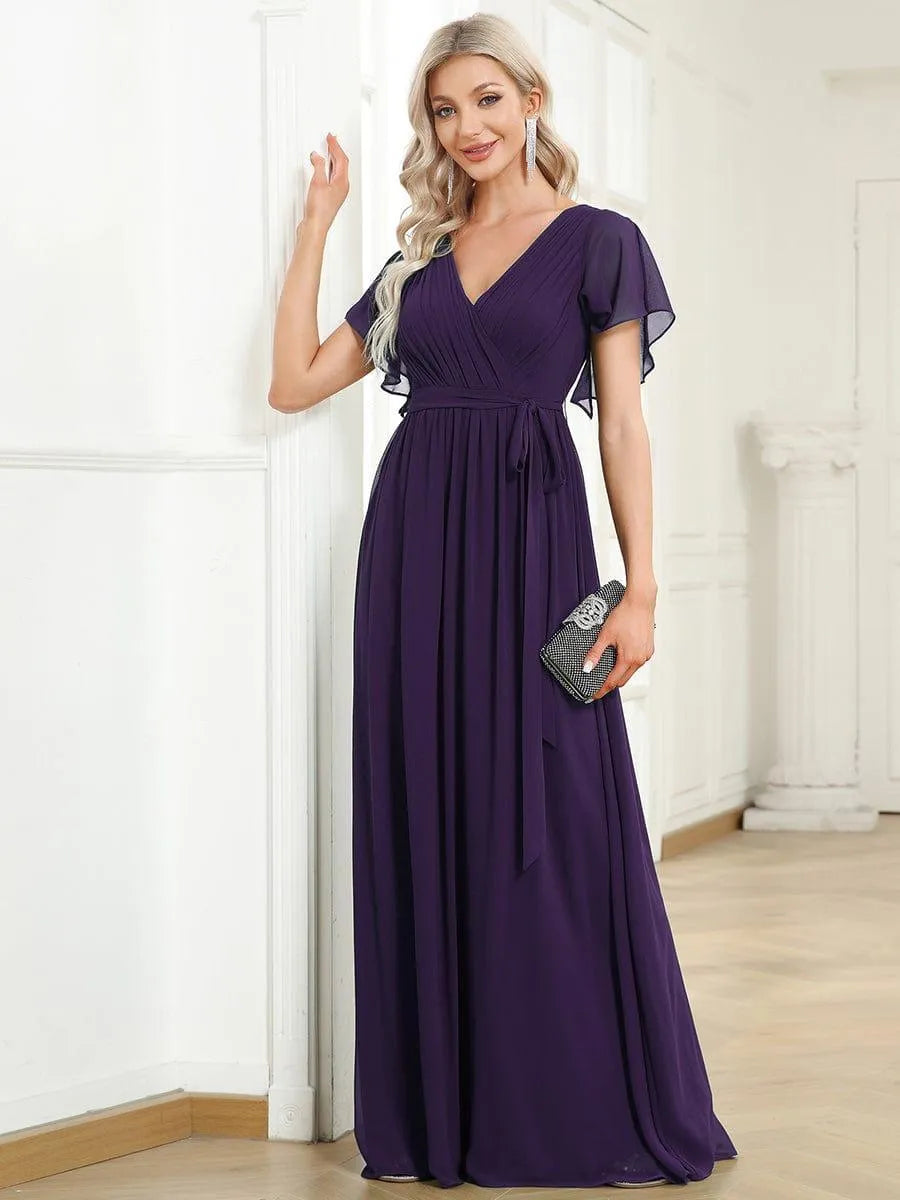 Miss | Avondjurk Dames Maxi A-lijn Elegant - Chiffon - Donkerpaars