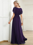 Miss | Avondjurk Dames Maxi A-lijn Elegant - Chiffon - Donkerpaars