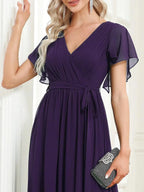 Miss | Avondjurk Dames Maxi A-lijn Elegant - Chiffon - Donkerpaars