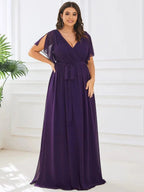 Miss | Avondjurk Dames Maxi A-lijn Elegant - Chiffon - Donkerpaars