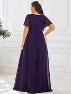 Miss | Avondjurk Dames Maxi A-lijn Elegant - Chiffon - Donkerpaars