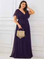 Miss | Avondjurk Dames Maxi A-lijn Elegant - Chiffon - Donkerpaars