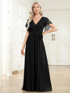 Miss | Avondjurk Dames Maxi A-lijn Elegant - Chiffon - Zwart