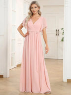 Miss | Avondjurk Dames Maxi A-lijn Elegant - Chiffon - Roze