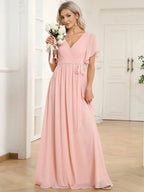 Miss | Avondjurk Dames Maxi A-lijn Elegant - Chiffon - Roze