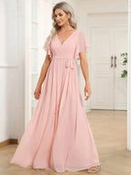 Miss | Avondjurk Dames Maxi A-lijn Elegant - Chiffon - Roze