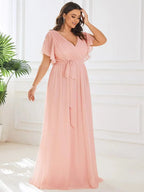 Miss | Avondjurk Dames Maxi A-lijn Elegant - Chiffon - Roze