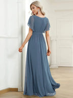 Miss | Avondjurk Dames Maxi A-lijn Elegant - Chiffon - Stofblauw