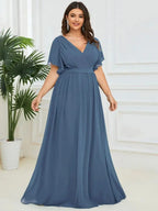 Miss | Avondjurk Dames Maxi A-lijn Elegant - Chiffon - Stofblauw