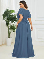 Miss | Avondjurk Dames Maxi A-lijn Elegant - Chiffon - Stofblauw