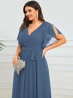 Miss | Avondjurk Dames Maxi A-lijn Elegant - Chiffon - Stofblauw