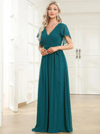 Miss | Avondjurk Dames Maxi A-lijn Elegant - Chiffon - Turkoois