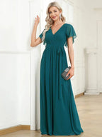 Miss | Avondjurk Dames Maxi A-lijn Elegant - Chiffon - Turkoois