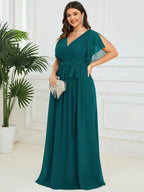 Miss | Avondjurk Dames Maxi A-lijn Elegant - Chiffon - Turkoois