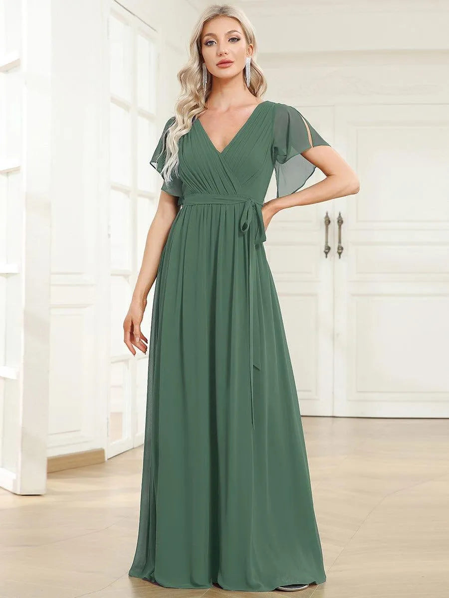 Miss | Avondjurk Dames Maxi A-lijn Elegant - Chiffon - Eucalyptusgroen