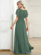 Miss | Avondjurk Dames Maxi A-lijn Elegant - Chiffon - Eucalyptusgroen