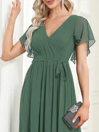 Miss | Avondjurk Dames Maxi A-lijn Elegant - Chiffon - Eucalyptusgroen