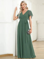 Miss | Avondjurk Dames Maxi A-lijn Elegant - Chiffon - Eucalyptusgroen