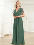 Miss | Avondjurk Dames Maxi A-lijn Elegant - Chiffon - Eucalyptusgroen