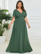 Miss | Avondjurk Dames Maxi A-lijn Elegant - Chiffon - Eucalyptusgroen