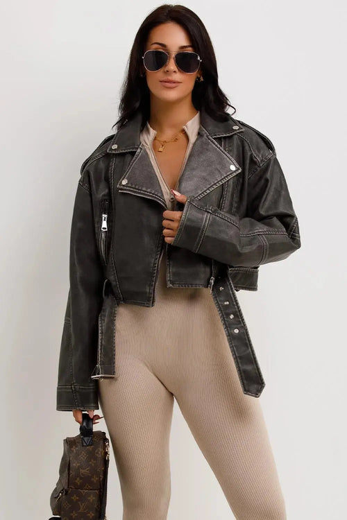 Miss | Biker Jacket Dames Casual Cropped - Kunstleer - Miss Madera MIS-FLP7Y3