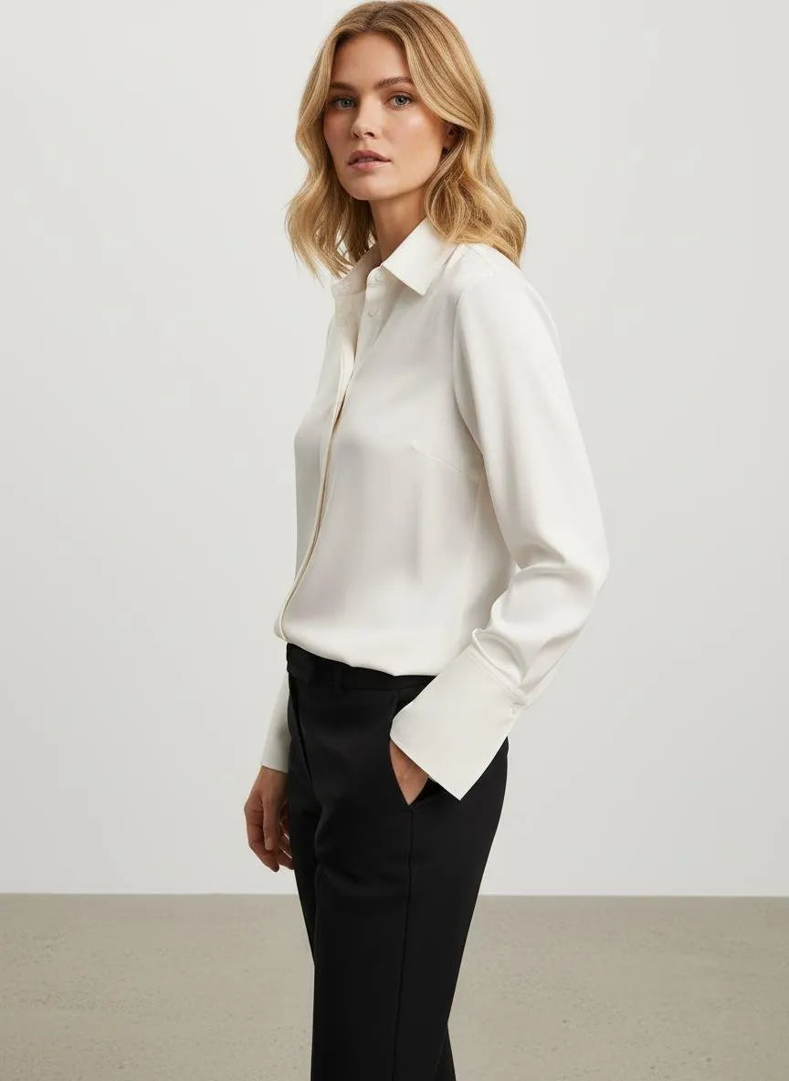 Miss | Blouse Dames Casual Elegant Scherpe Kraag - Satijn - Miss Madera MIS-2Q717D