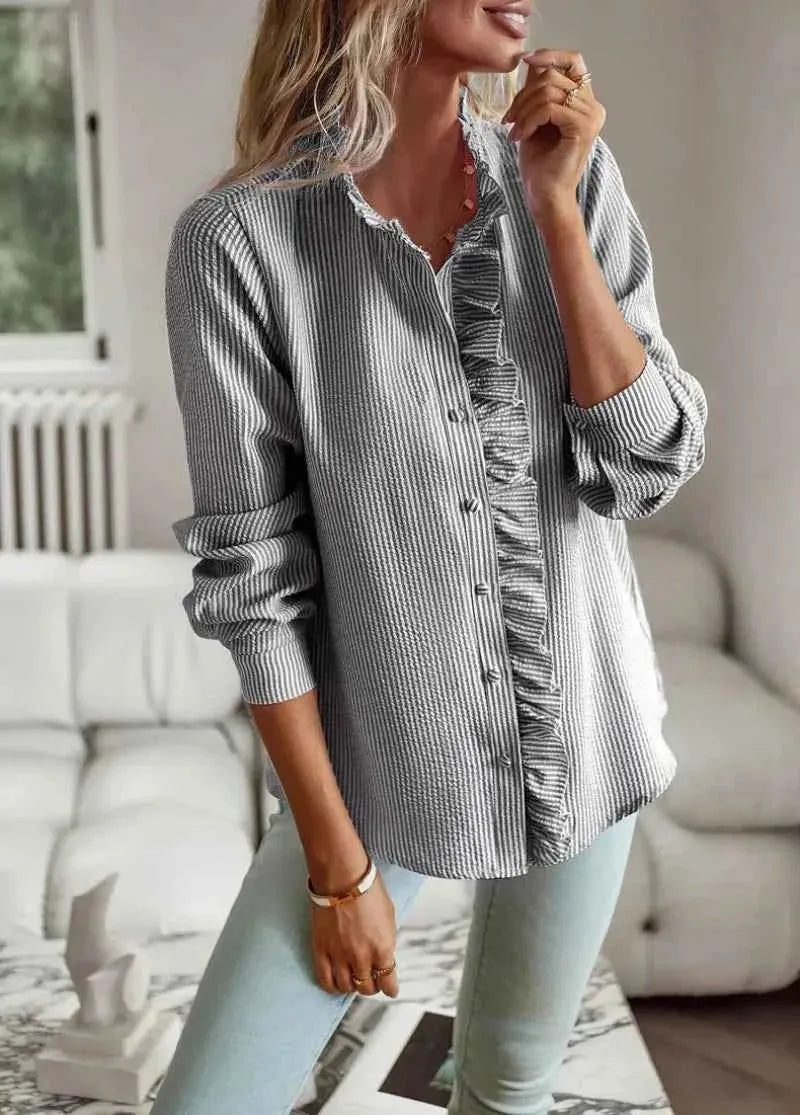 Miss | Blouse Dames Ruches Kraag Gestreept - Polyester - Miss Madera MIS-9F51E2