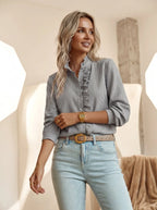 Miss | Blouse Dames Ruches Kraag Gestreept - Polyester - Miss Madera MIS-42D5F9