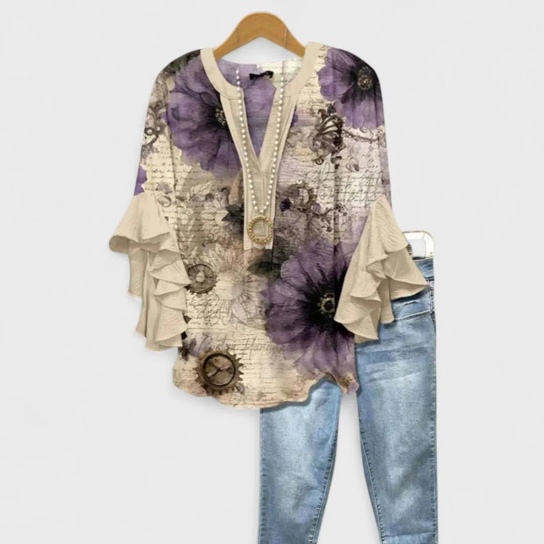 Miss | Blouse Dames Volantmouwen V-hals Oversized - Viscose - Miss Madera MIS-38B8CD