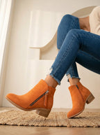 Miss | Enkellaarzen Dames Casual Blokhak Zijrits - Suède - Oranje