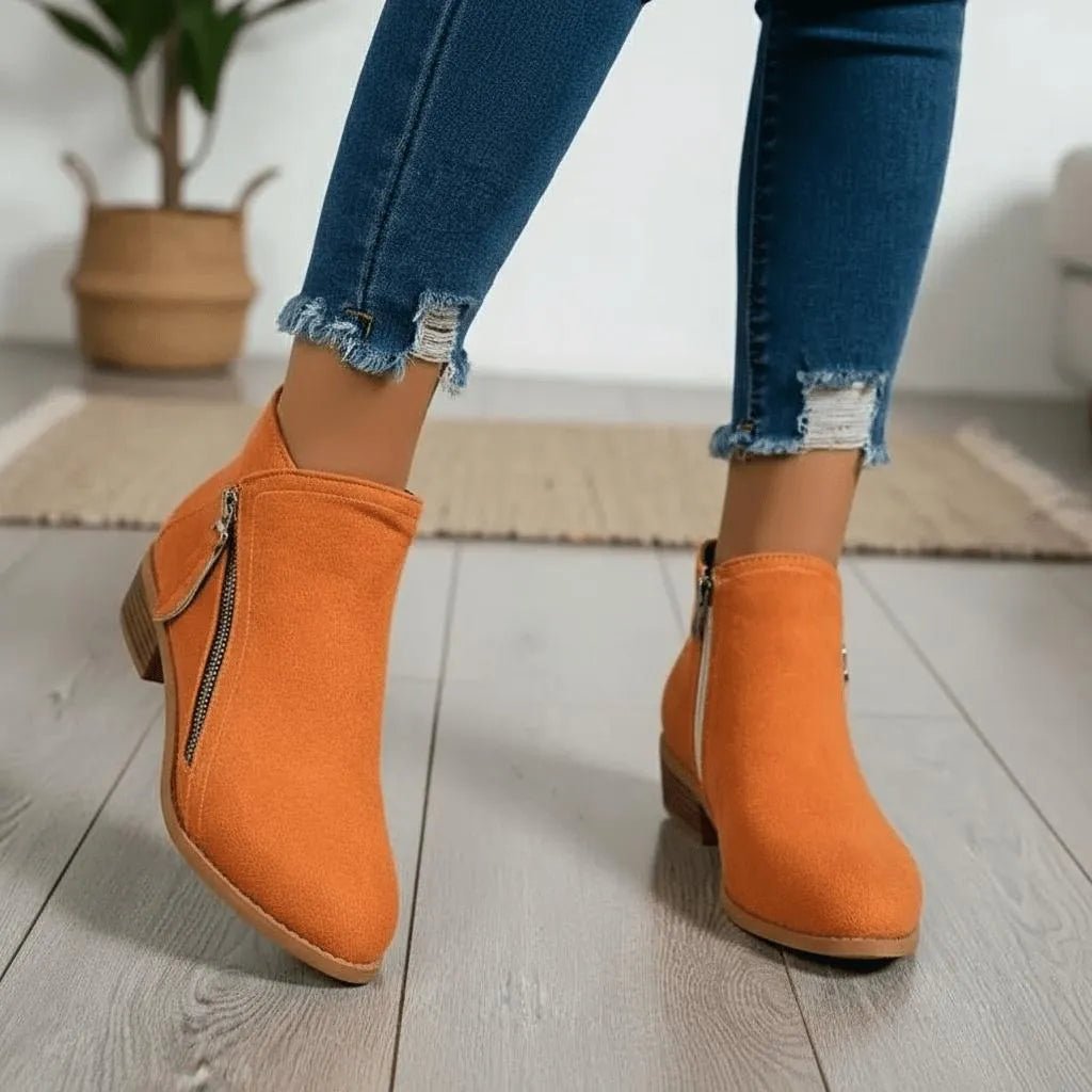 Miss | Enkellaarzen Dames Casual Blokhak Zijrits - Suède - Oranje