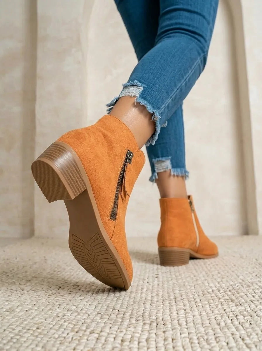 Miss | Enkellaarzen Dames Casual Blokhak Zijrits - Suède - Oranje