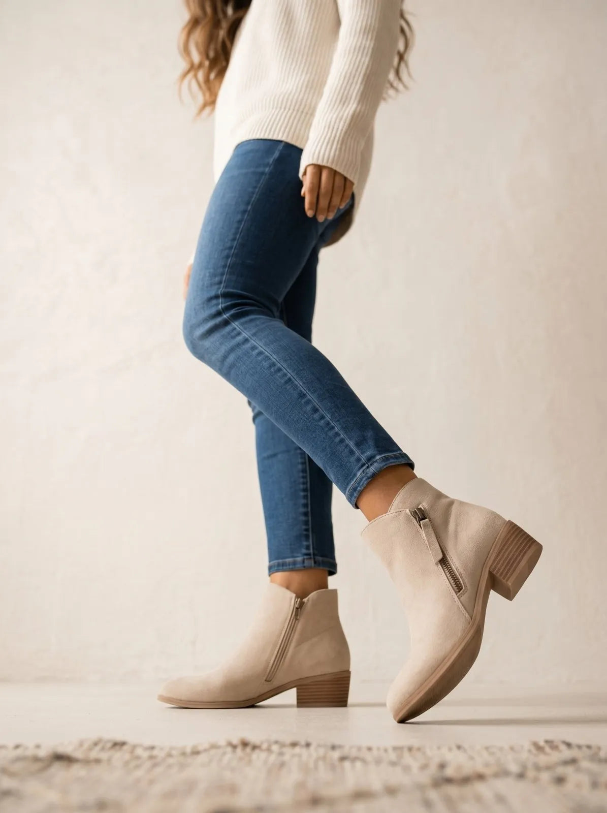 Miss | Enkellaarzen Dames Casual Blokhak Zijrits - Suède - Beige
