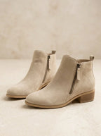 Miss | Enkellaarzen Dames Casual Blokhak Zijrits - Suède - Beige