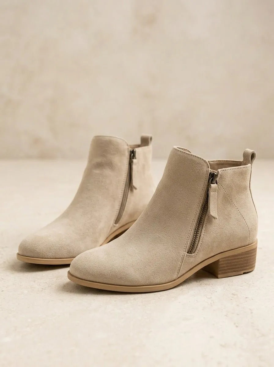 Miss | Enkellaarzen Dames Casual Blokhak Zijrits - Suède - Beige