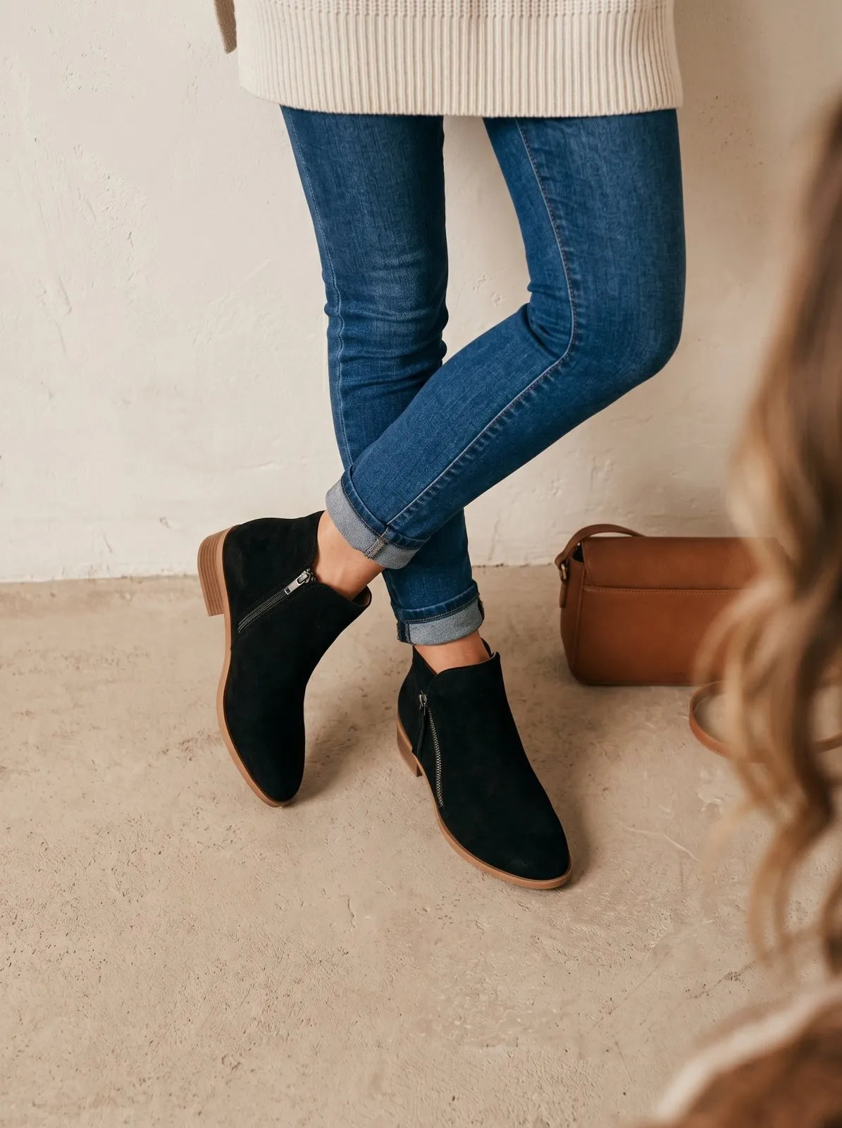 Miss | Enkellaarzen Dames Casual Blokhak Zijrits - Suède - Zwart