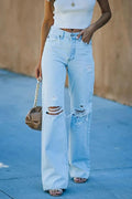 Miss | Jeans Dames Wide Leg Destroyed - Denim - Miss Madera MIS-3D2F4A